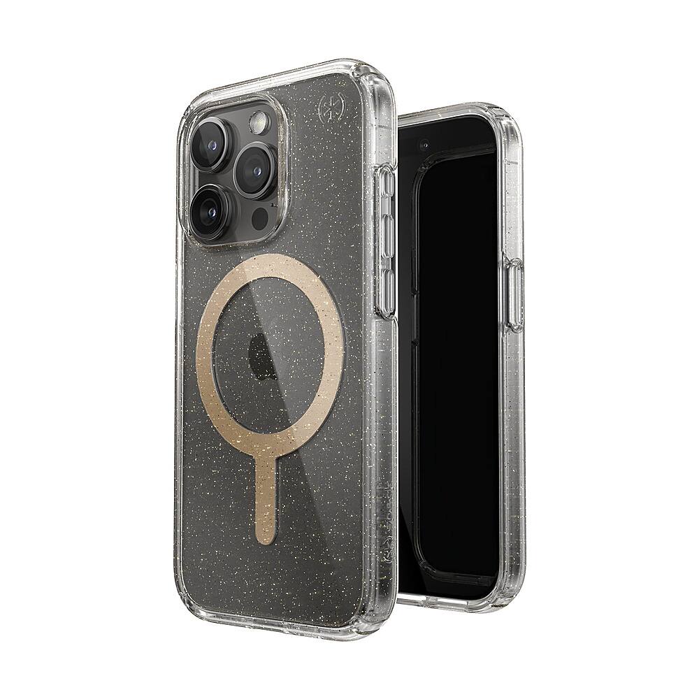 Alt View 1. Speck - Presidio Lux Case with MagSafe for Apple iPhone 15 Pro - Clear/Gold Glitter.