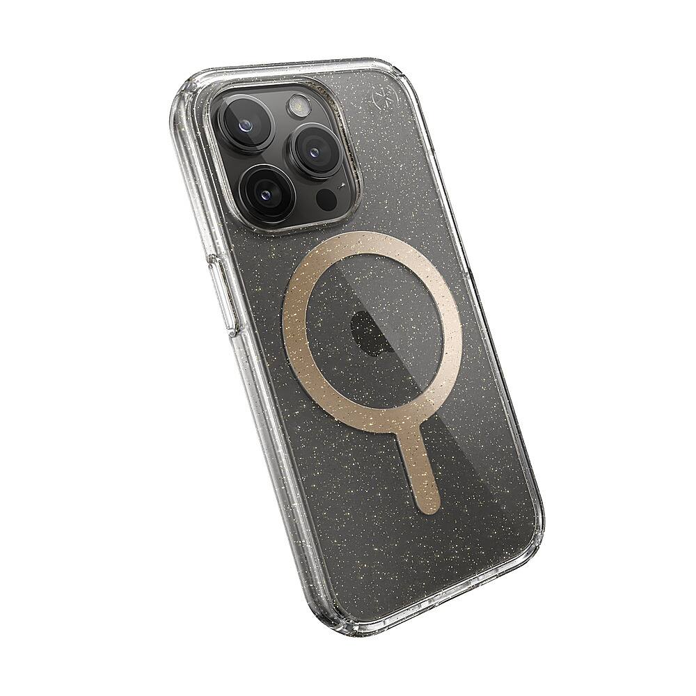 Alt View 2. Speck - Presidio Lux Case with MagSafe for Apple iPhone 15 Pro - Clear/Gold Glitter.