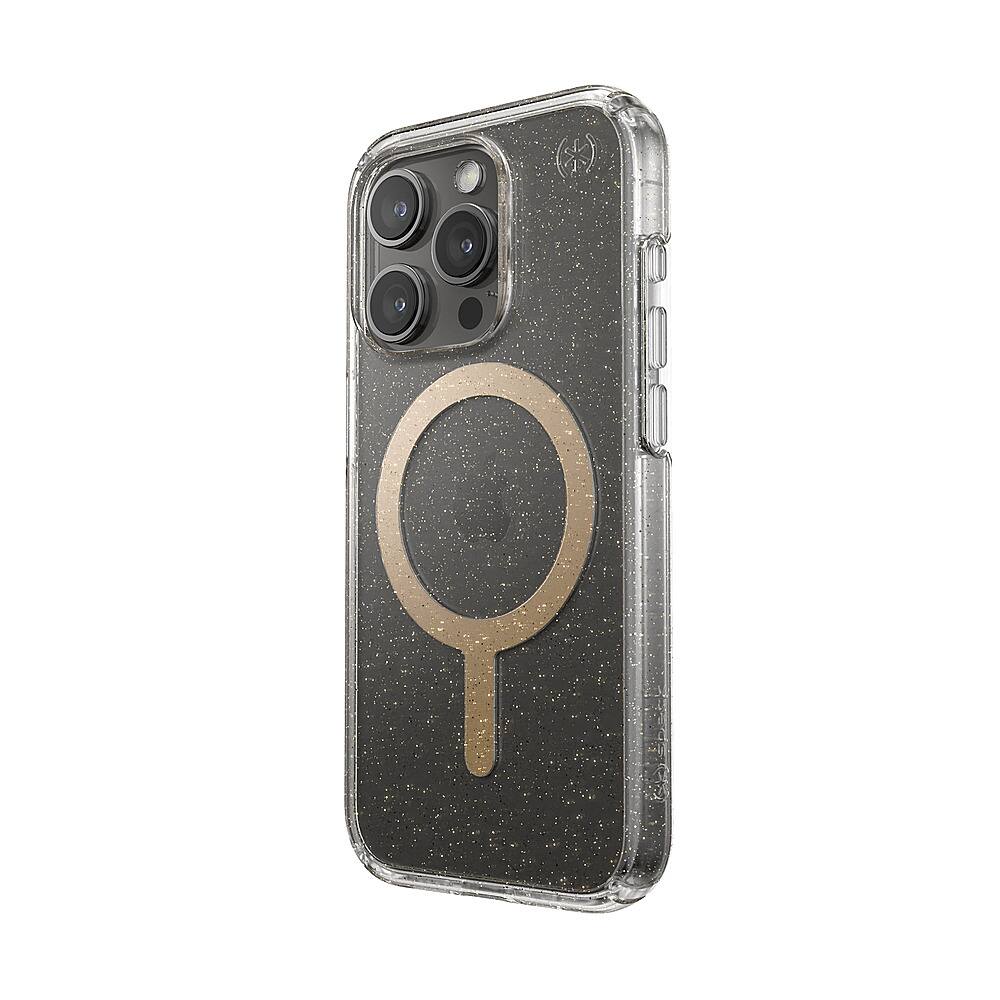Left. Speck - Presidio Lux Case with MagSafe for Apple iPhone 15 Pro - Clear/Gold Glitter.