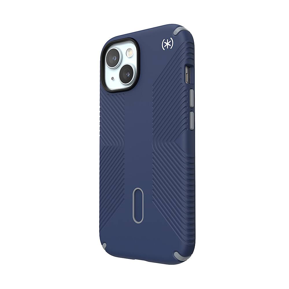 Left View: Speck - Presidio2 Grip ClickLock Case with MagSafe for Apple iPhone 15/14/13 - Coastal Blue