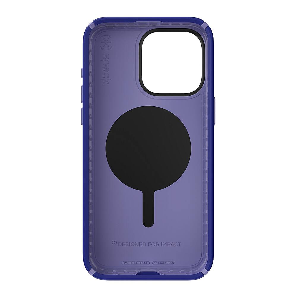 The image features a purple case for a cell phone, designed by Speck. The case is designed for impact and features a tennis racket on it. The case is made of hard plastic and is designed to protect the phone from impacts and drops. The case is available in a variety of colors, including purple, and is compatible with a range of cell phone models. The case is made in the USA and is available in different sizes to fit various phone sizes.