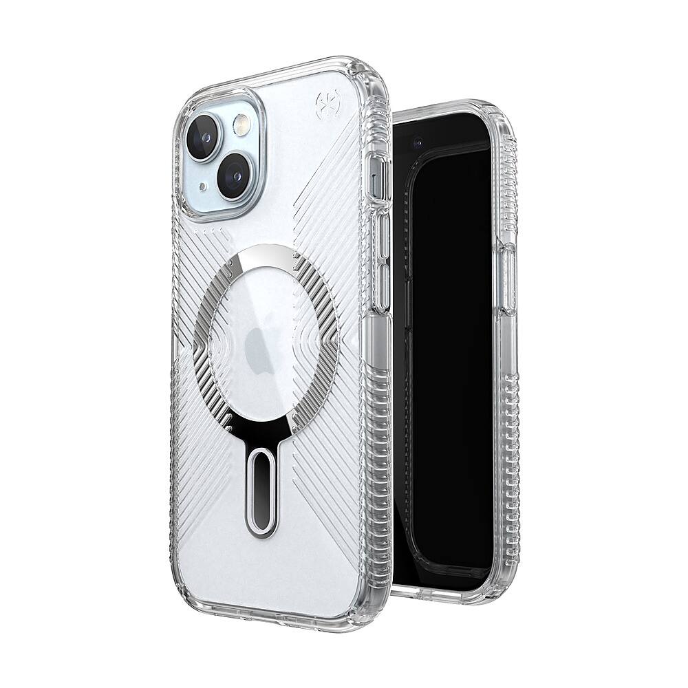 Alt View 1. Speck - Presidio Perfect-Clear Grip ClickLock Case with MagSafe for Apple iPhone 15/14/13 - Clear/Chrome.