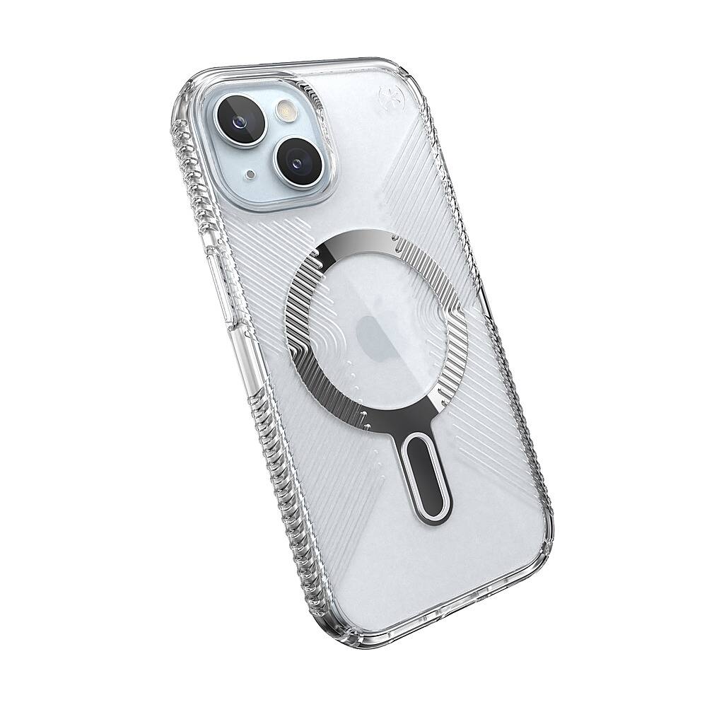 Alt View 2. Speck - Presidio Perfect-Clear Grip ClickLock Case with MagSafe for Apple iPhone 15/14/13 - Clear/Chrome.