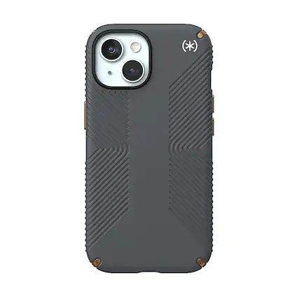 Front. Speck - Presidio2 Grip Case for Apple iPhone 15/14/13 - Charcoal Gray.