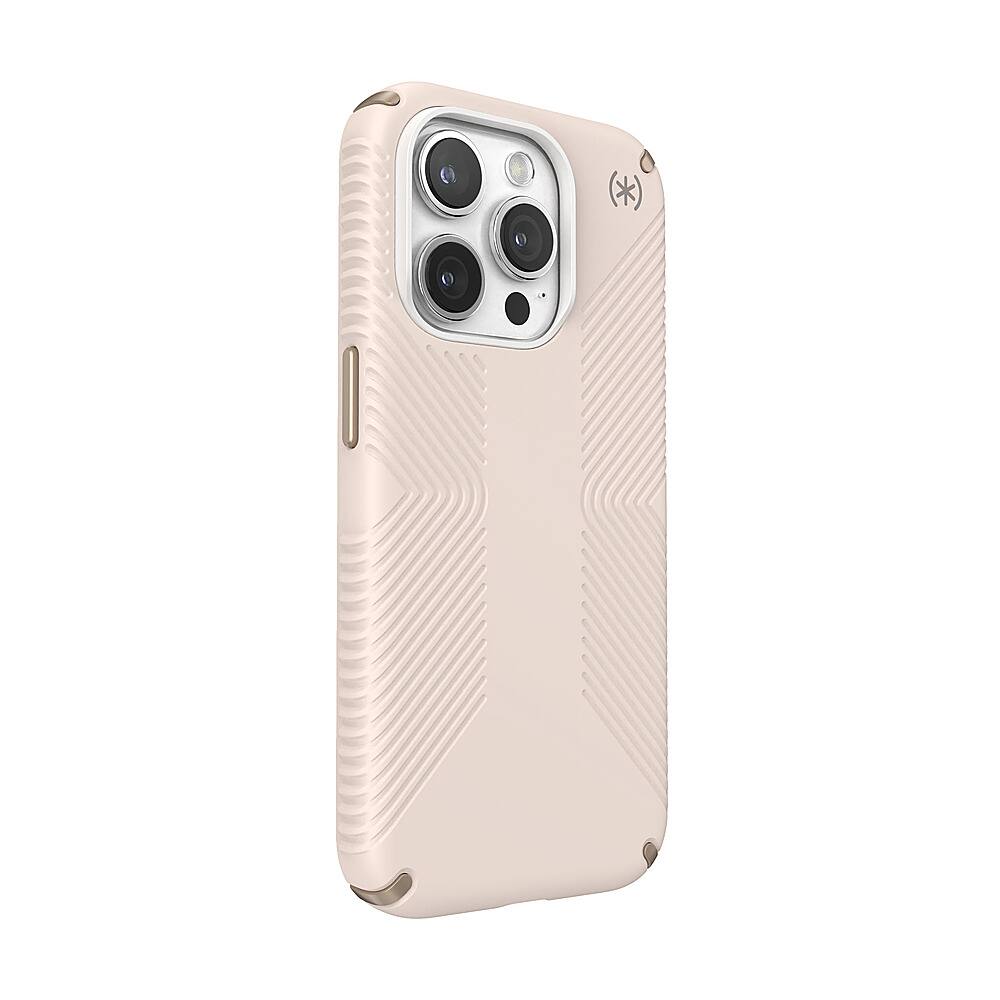 Angle. Speck - Presidio2 Grip Case for Apple iPhone 15 Pro - Bleached Bone.