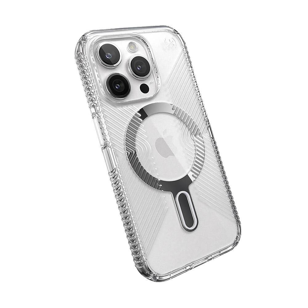 Alt View 2. Speck - Presidio Perfect-Clear Grip ClickLock Case with MagSafe for Apple iPhone 15 Pro - Clear/Chrome.