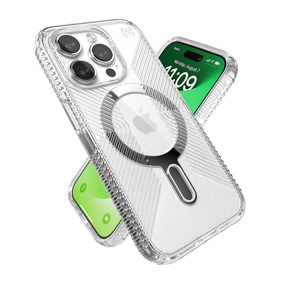 Alt View 3. Speck - Presidio Perfect-Clear Grip ClickLock Case with MagSafe for Apple iPhone 15 Pro - Clear/Chrome.