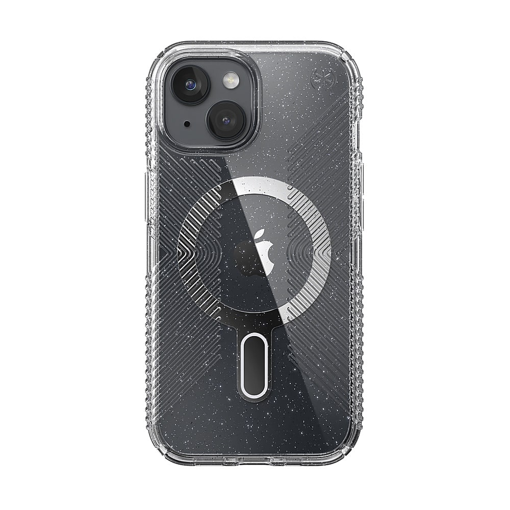Front. Speck - Presidio Lux Grip ClickLock Case with MagSafe for Apple iPhone 15/14/13 - Clear/Glitter.