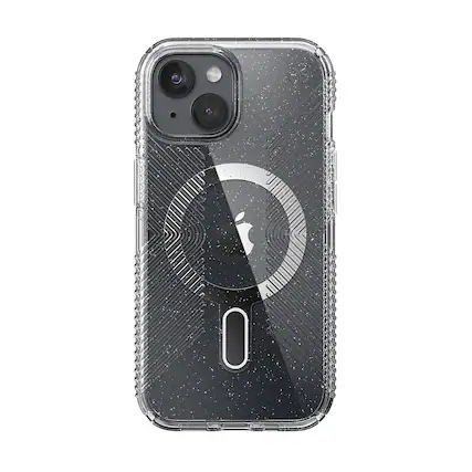 Front. Speck - Presidio Lux Grip ClickLock Case with MagSafe for Apple iPhone 15/14/13 - Clear/Glitter.