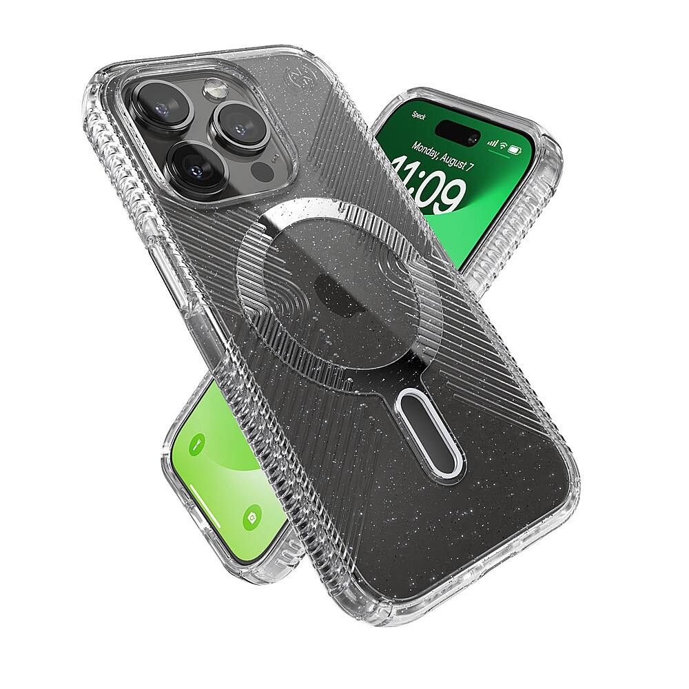 Alt View 3. Speck - Presidio Lux Grip ClickLock Case with MagSafe for Apple iPhone 15 Pro - Clear/Glitter.