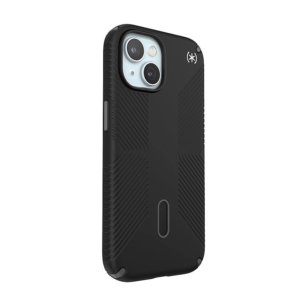 Angle. Speck - Presidio2 Grip ClickLock Case with MagSafe for Apple iPhone 15/14/13 - Black.