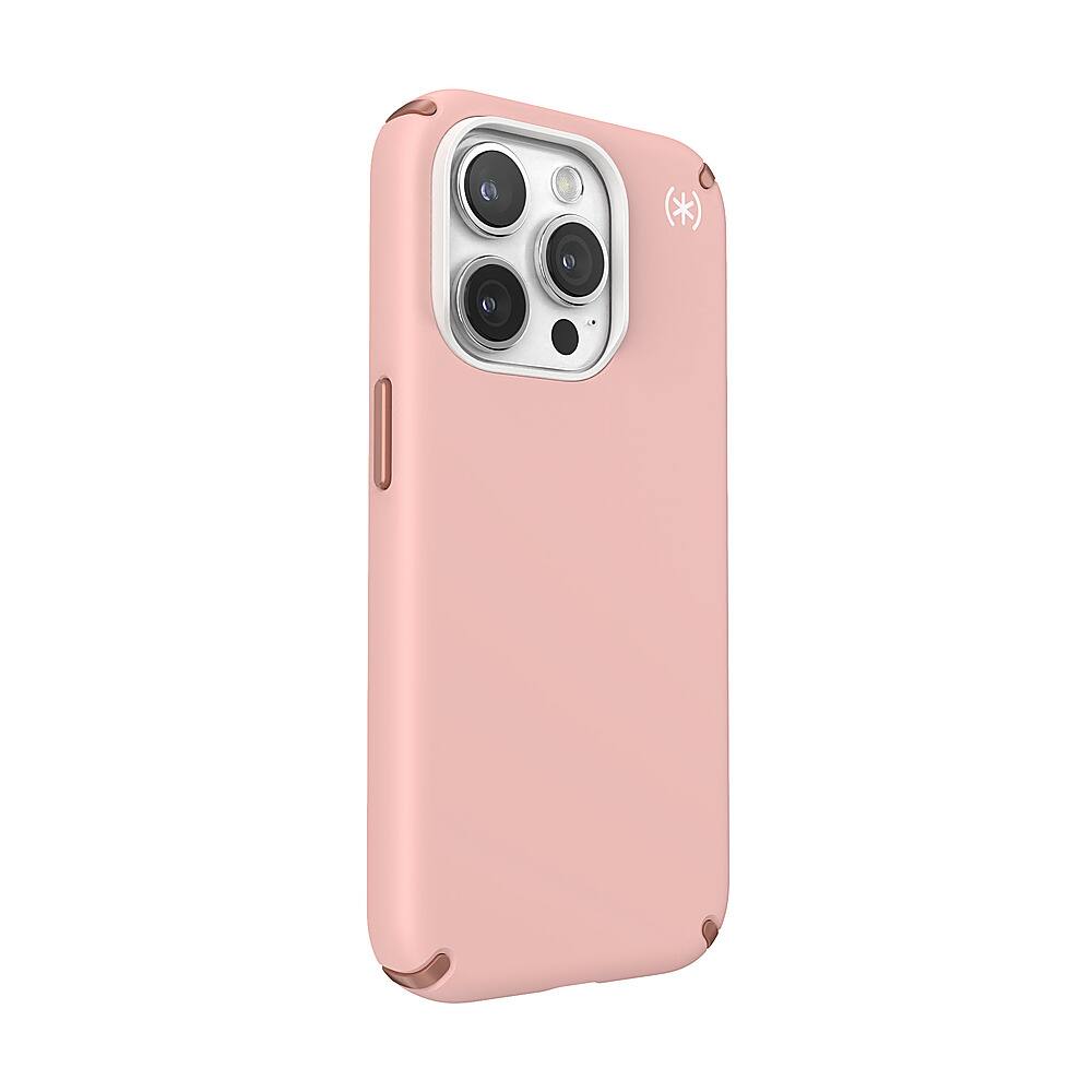 Angle. Speck - Presidio2 Pro Case with MagSafe for Apple iPhone 15 Pro - Dahlia Pink.