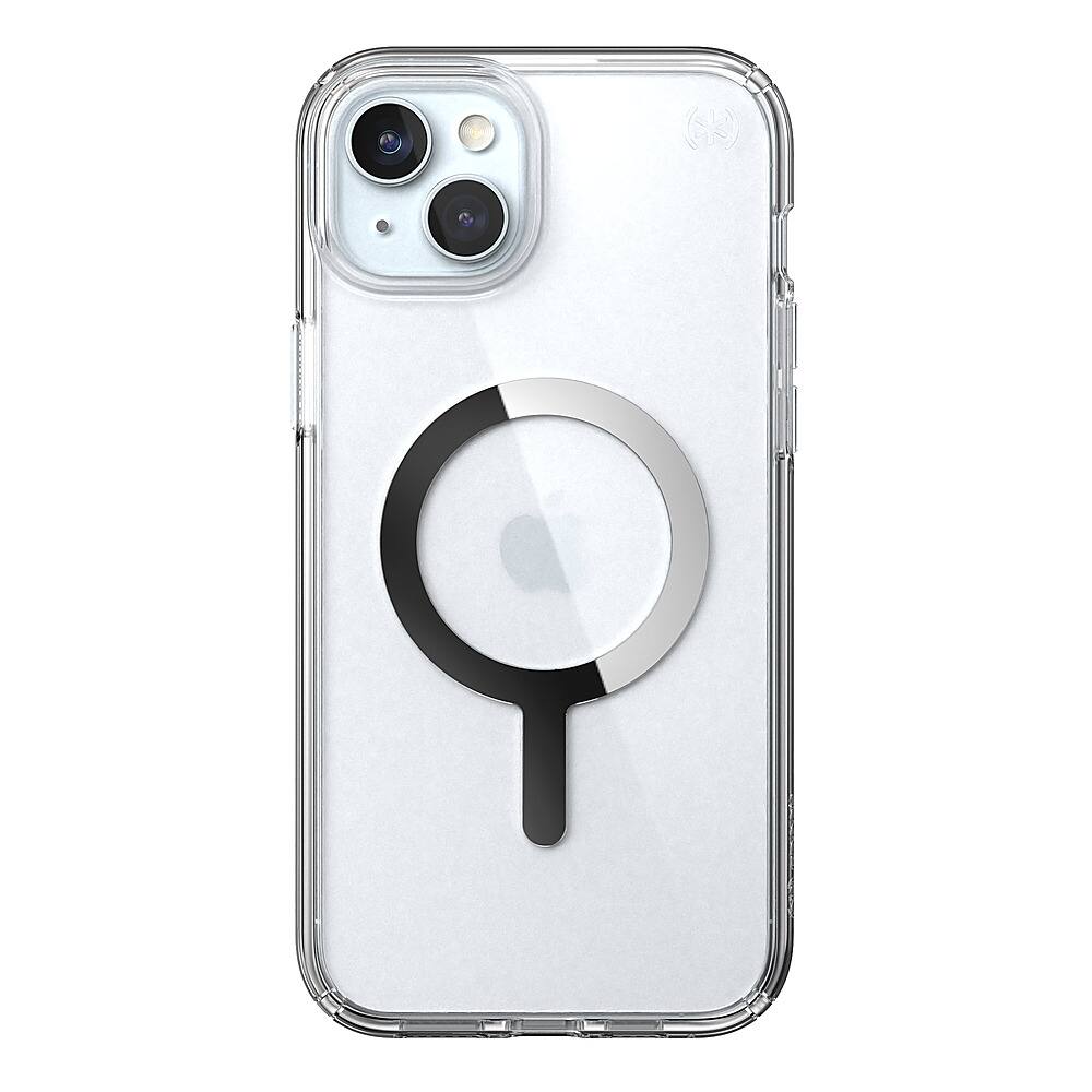Front. Speck - Presidio Perfect-Clear Case with MagSafe for Apple iPhone 15 Plus/14 Plus - Clear/Chrome.