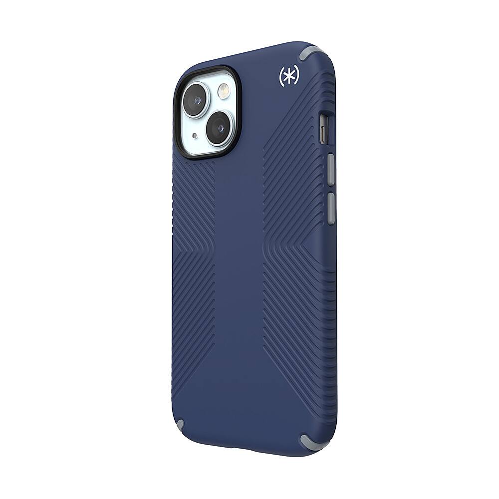 Left. Speck - Presidio2 Grip Case with MagSafe for Apple iPhone 16e/15/14/13 - Coastal Blue.