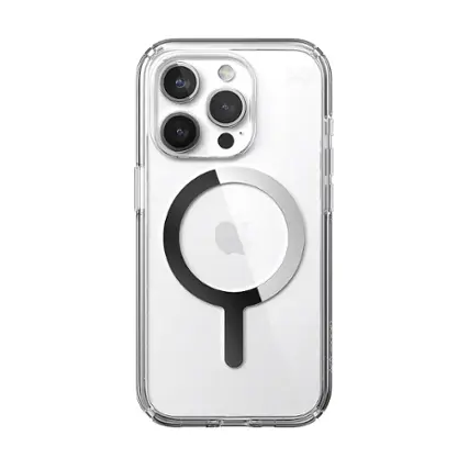 Front. Speck - Presidio Perfect-Clear Case with MagSafe for Apple iPhone 15 Pro - Clear/Chrome.