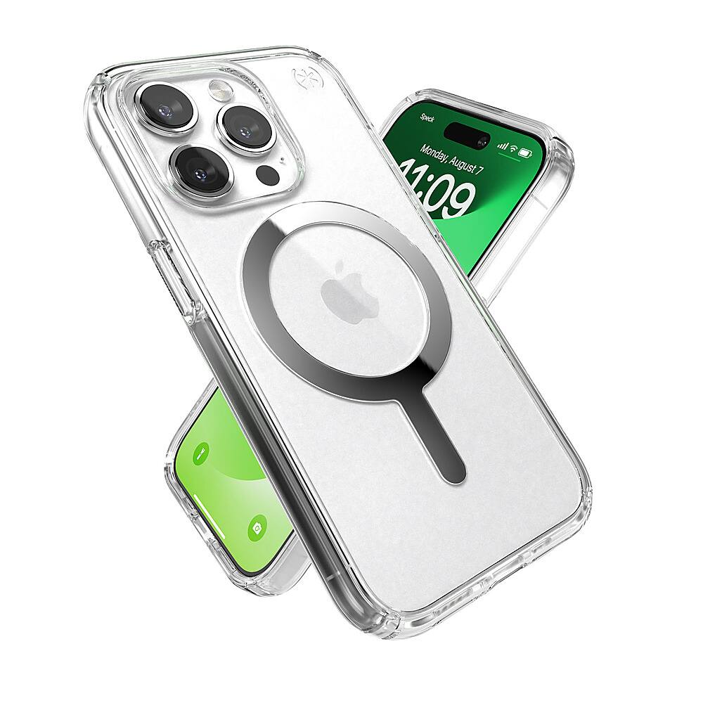 Alt View 3. Speck - Presidio Perfect-Clear Case with MagSafe for Apple iPhone 15 Pro - Clear/Chrome.