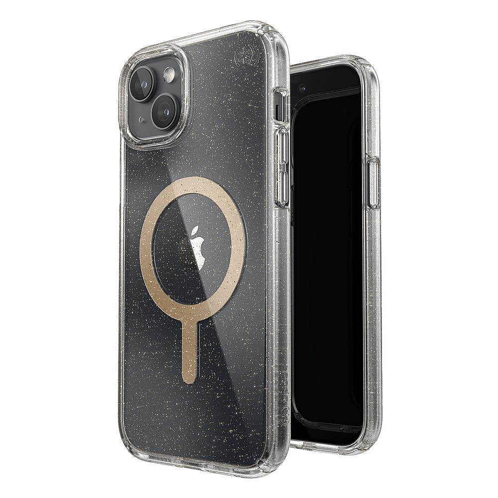 Alt View 1. Speck - Presidio Lux Case with MagSafe for Apple iPhone 15 Plus/14 Plus - Clear/Gold Glitter.