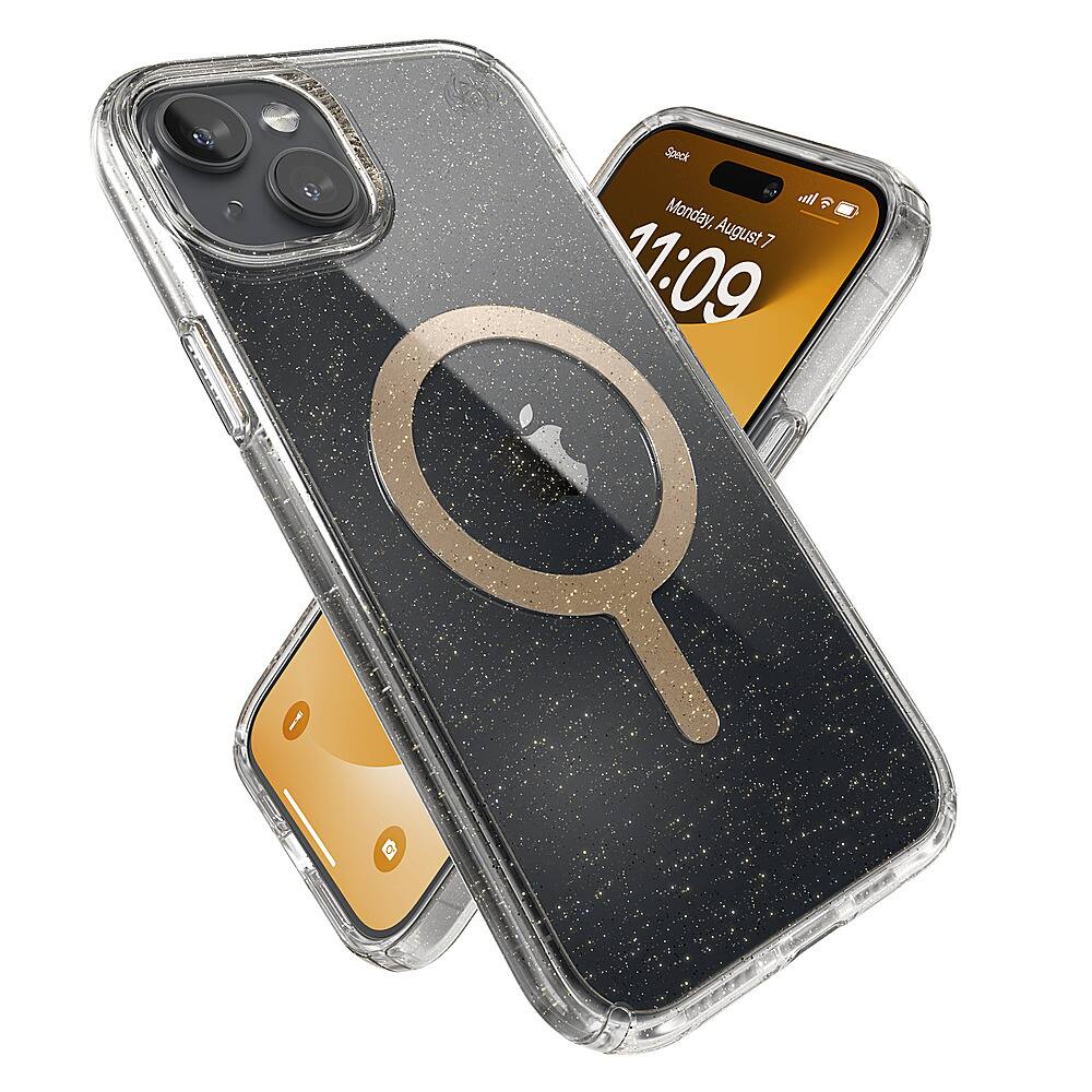 Alt View 3. Speck - Presidio Lux Case with MagSafe for Apple iPhone 15 Plus/14 Plus - Clear/Gold Glitter.