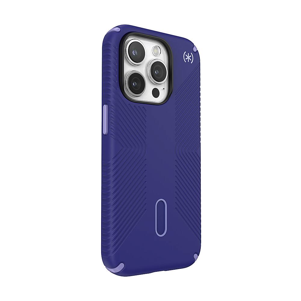 Angle. Speck - Presidio2 Grip ClickLock Case with MagSafe for Apple iPhone 15 Pro - Future Blue.