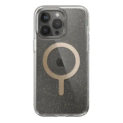 Front. Speck - Presidio Lux Case with MagSafe for Apple iPhone 15 Pro Max - Clear/Gold Glitter.