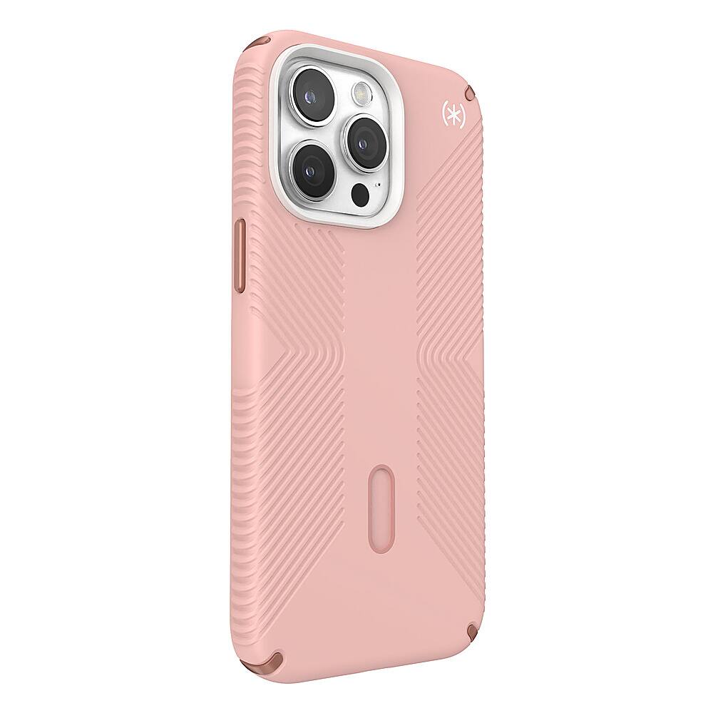 Angle. Speck - Presidio2 Grip ClickLock Case with MagSafe for Apple iPhone 15 Pro Max - Dahlia Pink.