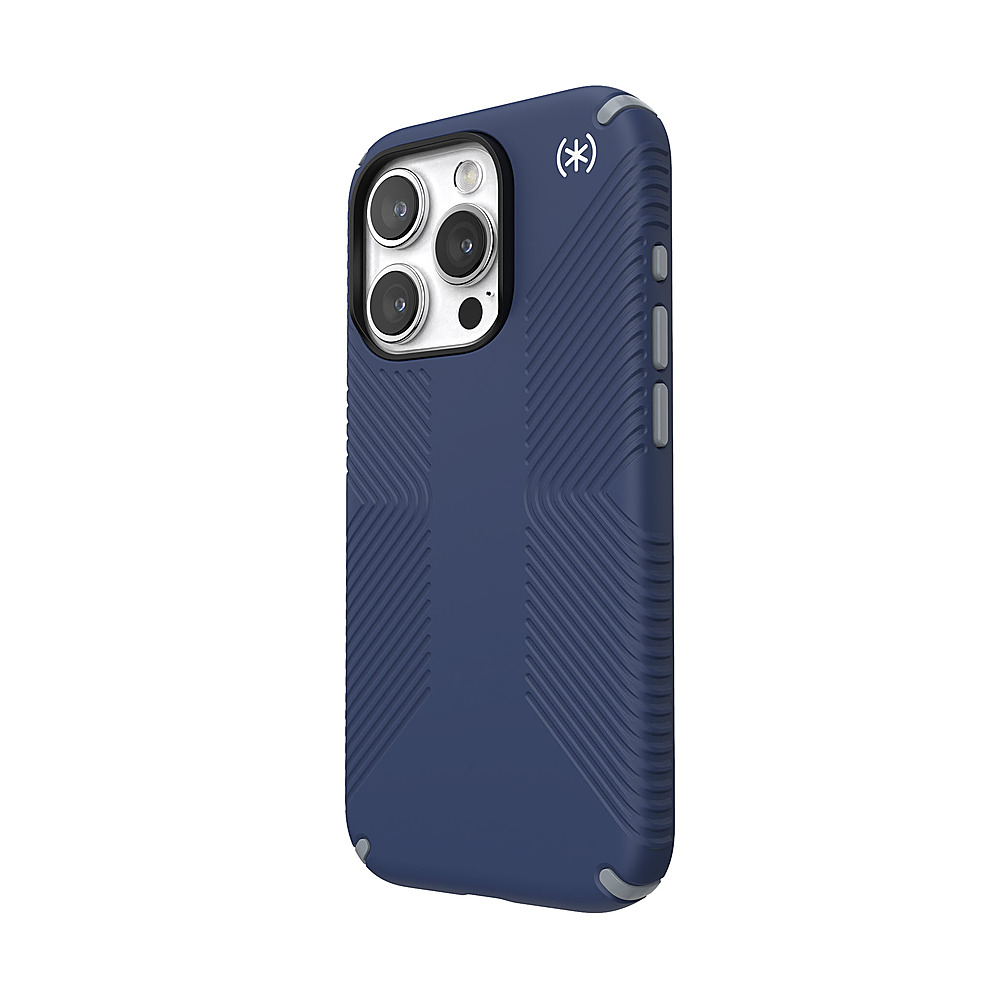 Left View: Speck - Presidio2 Grip Case with MagSafe for Apple iPhone 15 Pro - Coastal Blue
