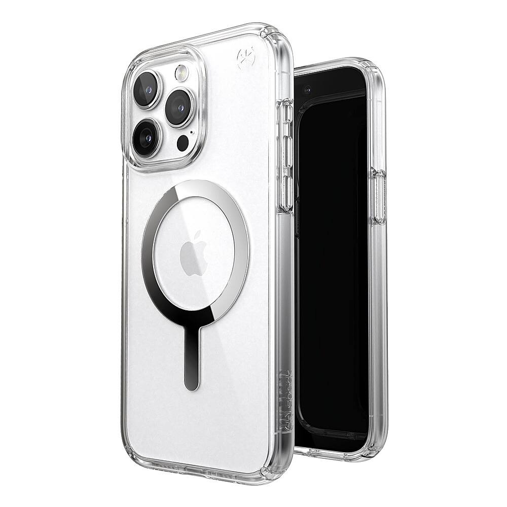 Angle. Speck - Presidio Perfect-Clear Case with MagSafe for Apple iPhone 15 Pro Max - Clear/Chrome.