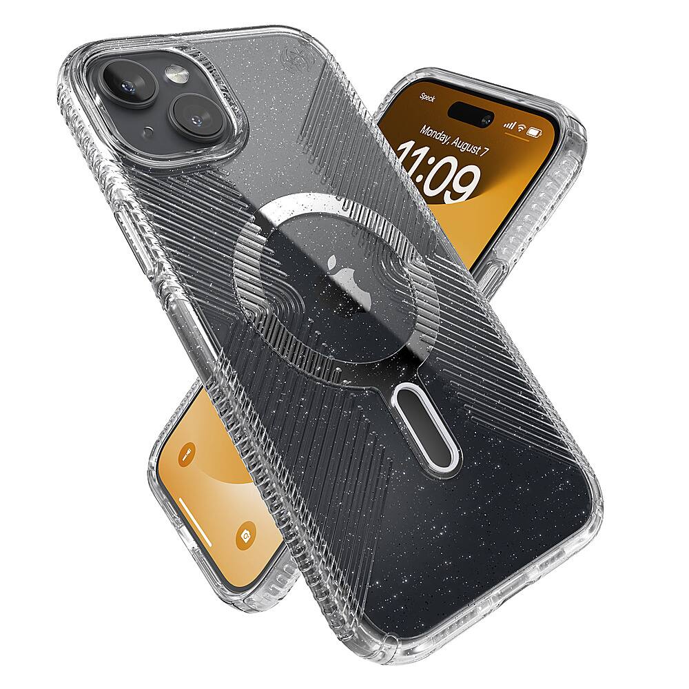 Alt View 3. Speck - Presidio Lux Grip ClickLock Case with MagSafe for Apple iPhone 15 Plus/14 Plus - Clear/Glitter.