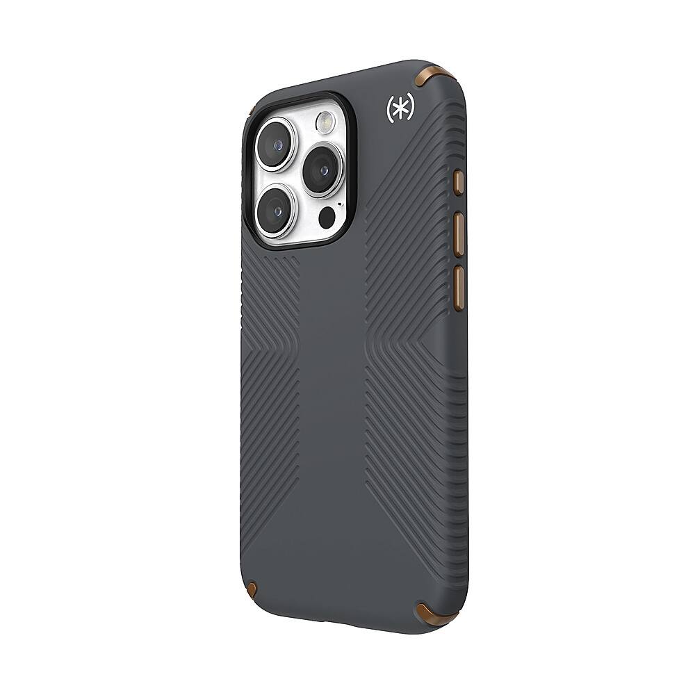Left. Speck - Presidio2 Grip Case for Apple iPhone 15 Pro - Charcoal Gray.