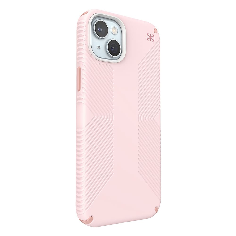 Angle. Speck - Presidio2 Grip Case with MagSafe for Apple iPhone 15 Plus/14 Plus - Nimbus Pink.