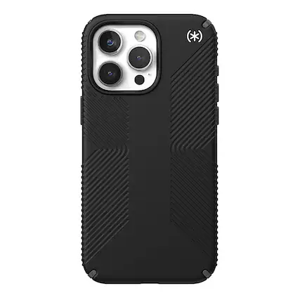 Front. Speck - Presidio2 Grip Case for Apple iPhone 15 Pro Max - Black.