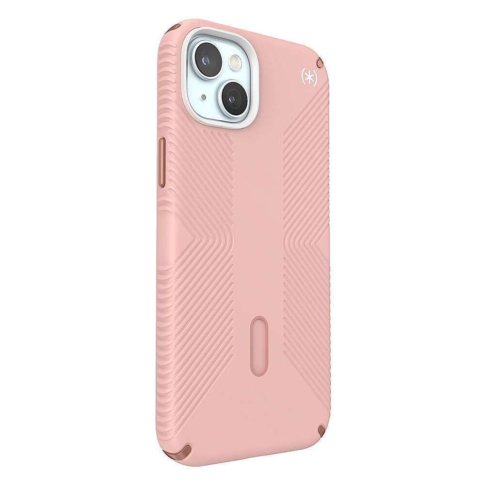 Angle. Speck - Presidio2 Grip ClickLock Case with MagSafe for Apple iPhone 15 Plus/14 Plus - Dahlia Pink.