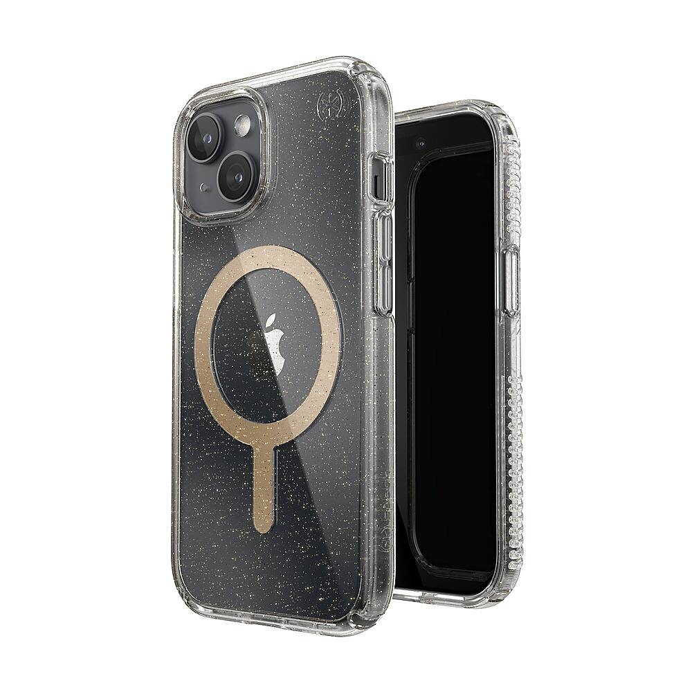 Alt View 1. Speck - Presidio Lux Case with MagSafe for Apple iPhone 15/14/13 - Clear/Gold Glitter.