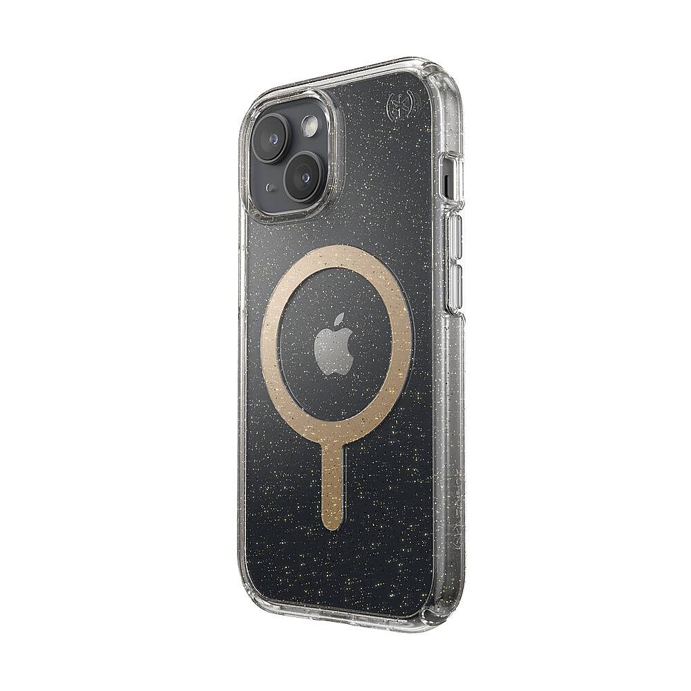Left. Speck - Presidio Lux Case with MagSafe for Apple iPhone 15/14/13 - Clear/Gold Glitter.