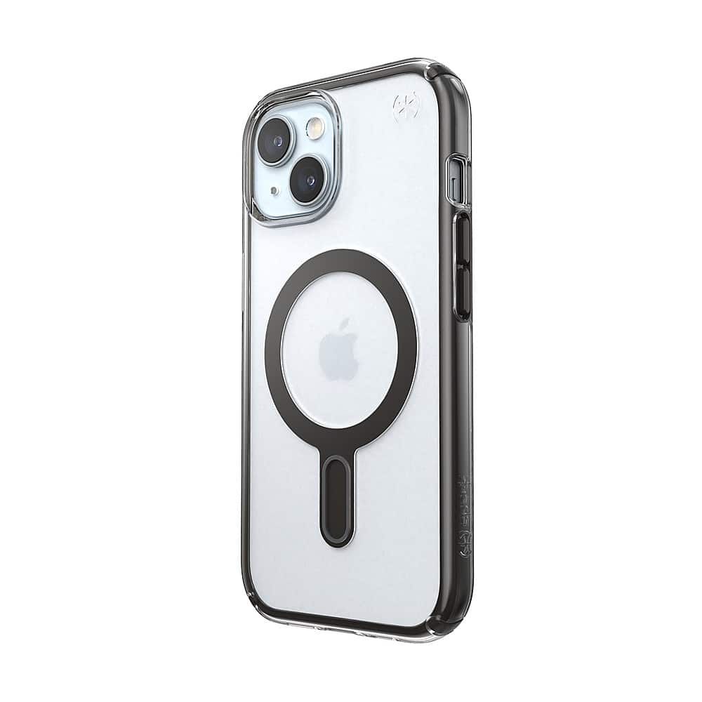Left. Speck - Presidio Perfect-Clear ClickLock Case with MagSafe for Apple iPhone 15/14/13 - Clear/Black.