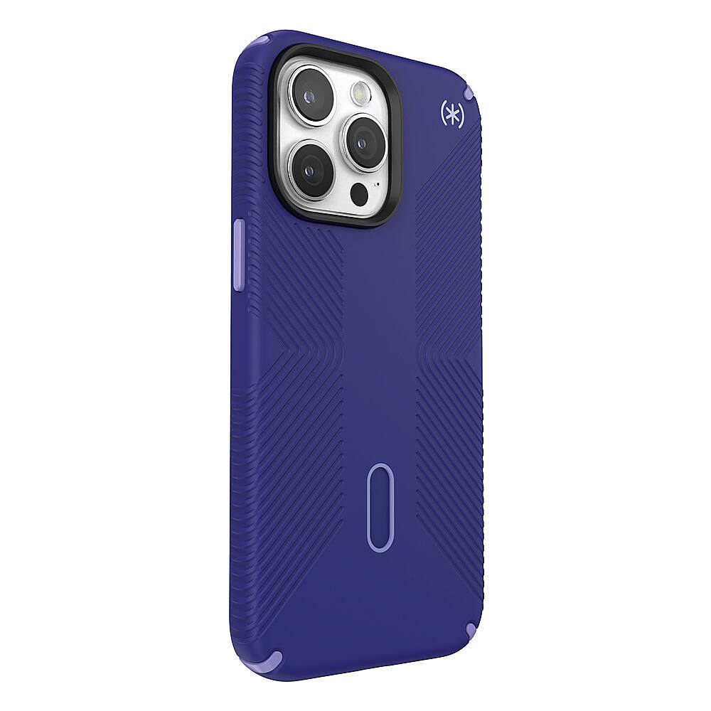 Angle. Speck - Presidio2 Grip ClickLock Case with MagSafe for Apple iPhone 15 Pro Max - Future Blue.
