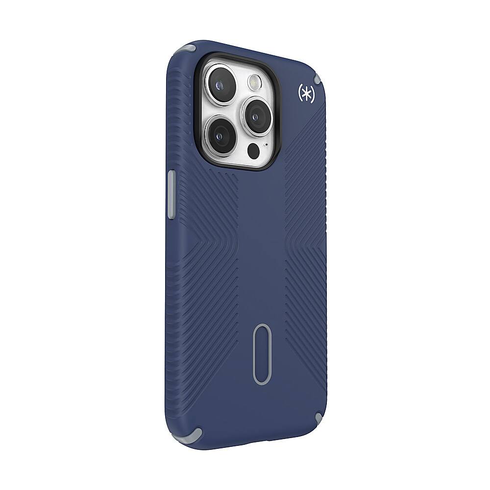 Angle. Speck - Presidio2 Grip ClickLock Case with MagSafe for Apple iPhone 15 Pro - Coastal Blue.