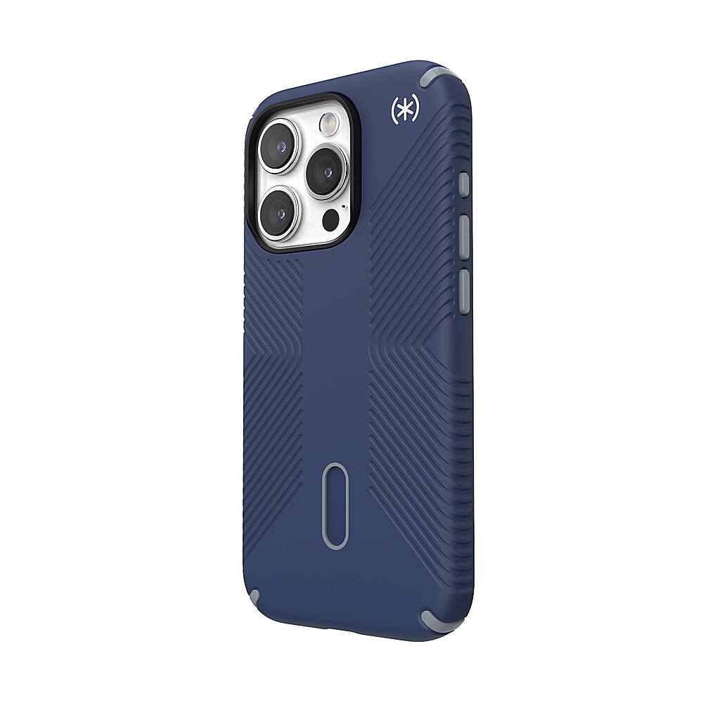 Left. Speck - Presidio2 Grip ClickLock Case with MagSafe for Apple iPhone 15 Pro - Coastal Blue.