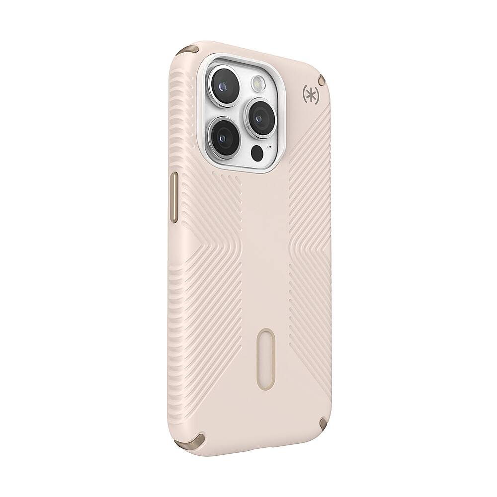 Angle. Speck - Presidio2 Grip ClickLock Case with MagSafe for Apple iPhone 15 Pro - Bleached Bone.