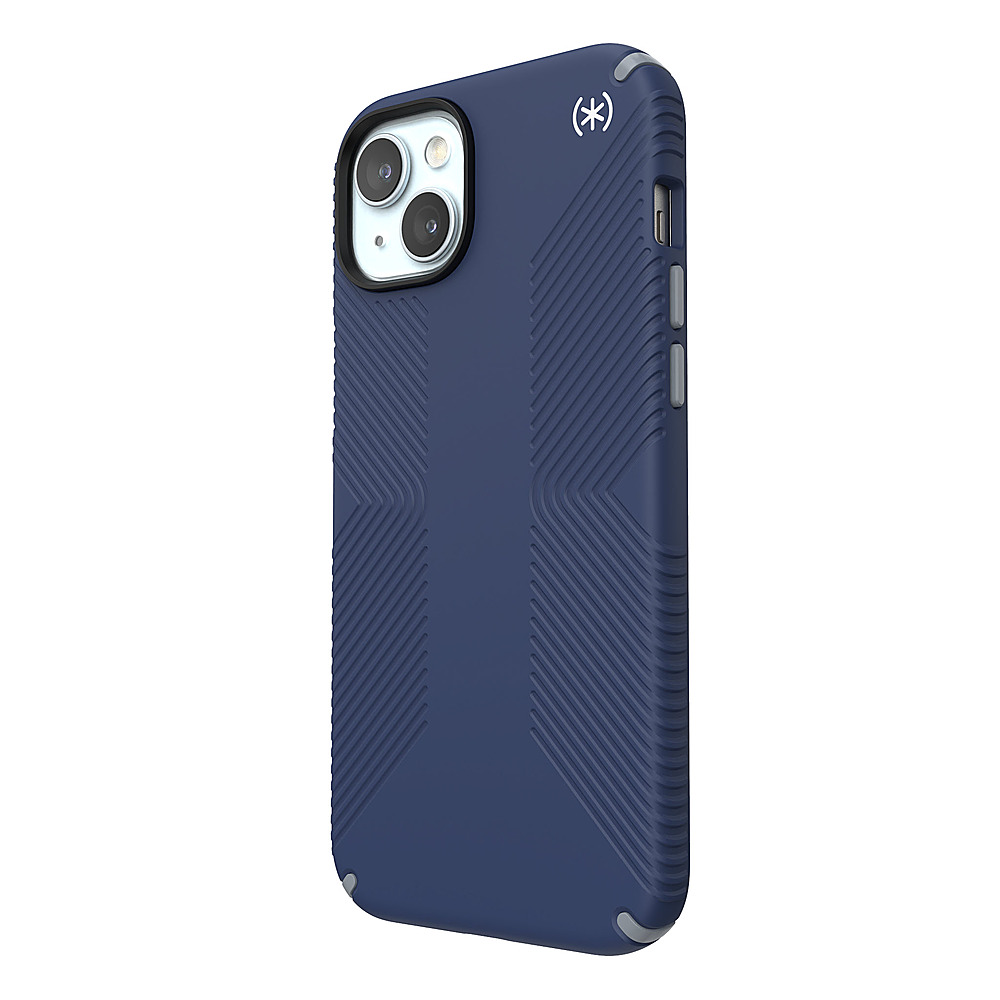 Left View: Speck - Presidio2 Grip Case with MagSafe for Apple iPhone 15 Plus/14 Plus - Coastal Blue