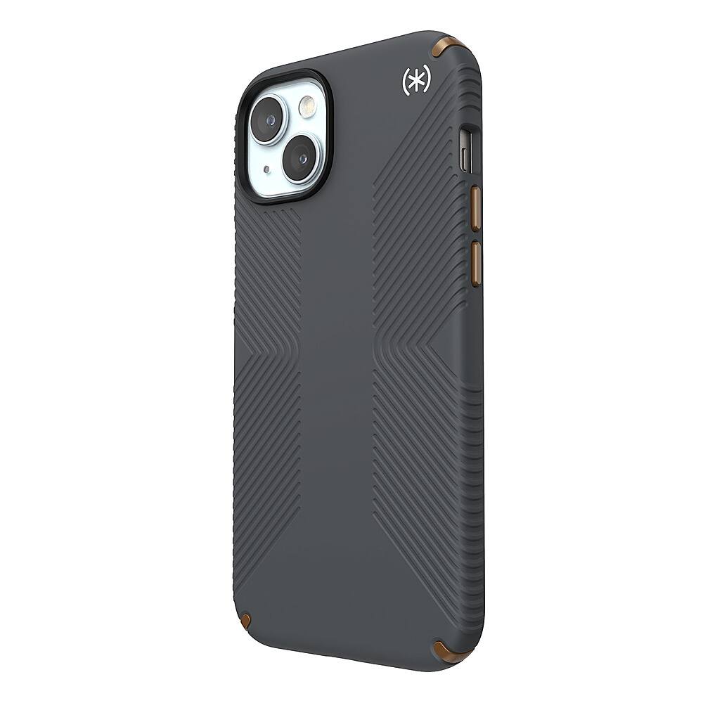 Left. Speck - Presidio2 Grip Case with MagSafe for Apple iPhone 15 Plus/14 Plus - Charcoal Gray.