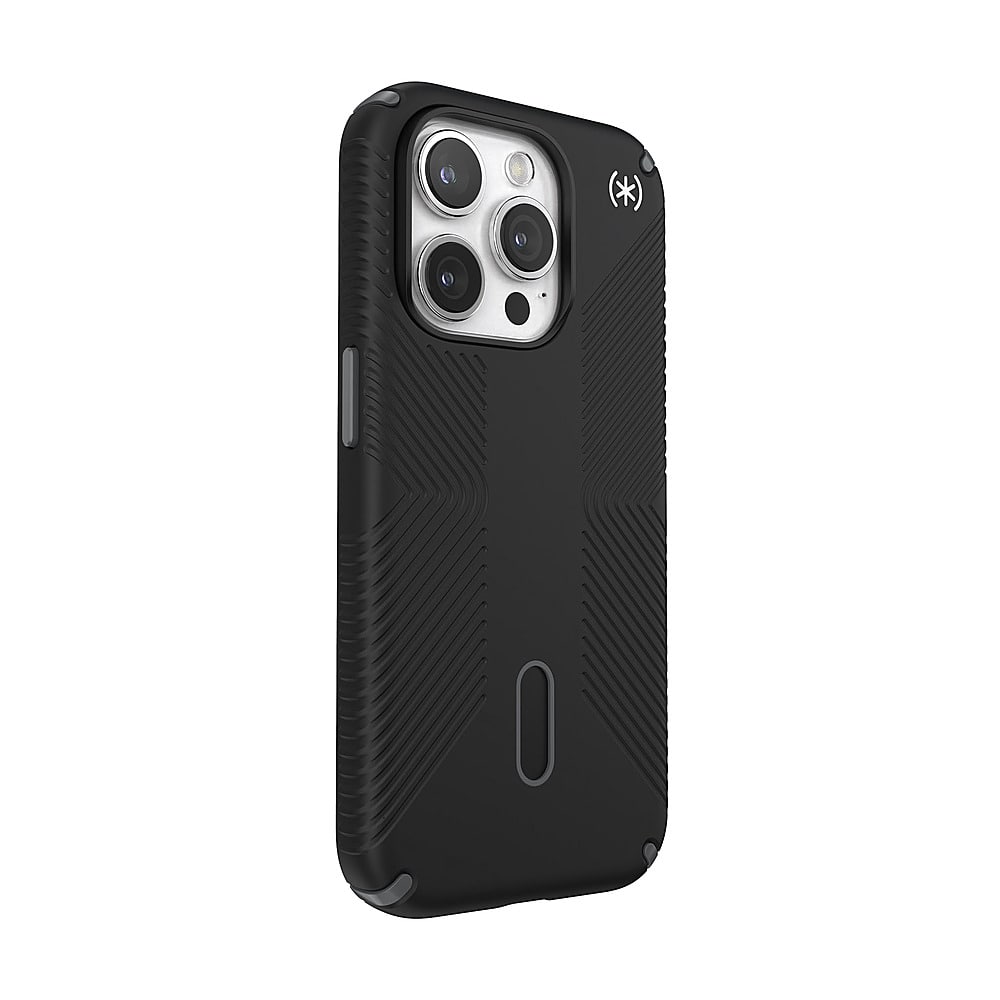 Angle. Speck - Presidio2 Grip ClickLock Case with MagSafe for Apple iPhone 15 Pro - Black.