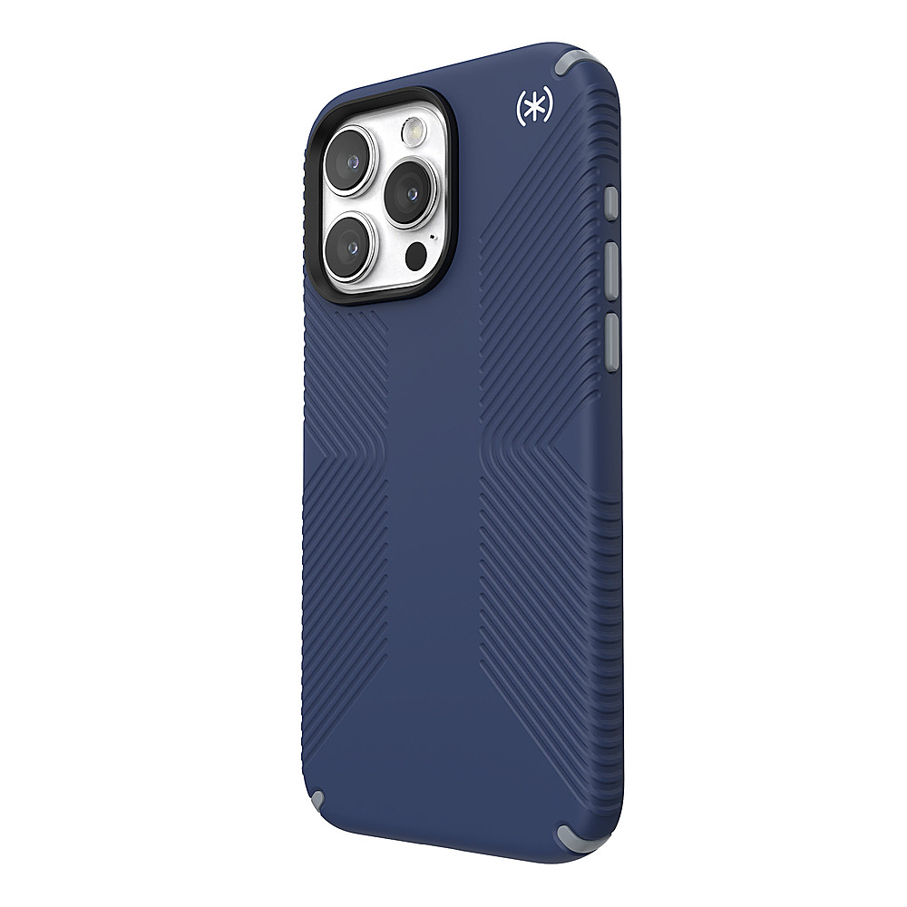 Left View: Speck - Presidio2 Grip Case with MagSafe for Apple iPhone 15 Pro Max - Coastal Blue