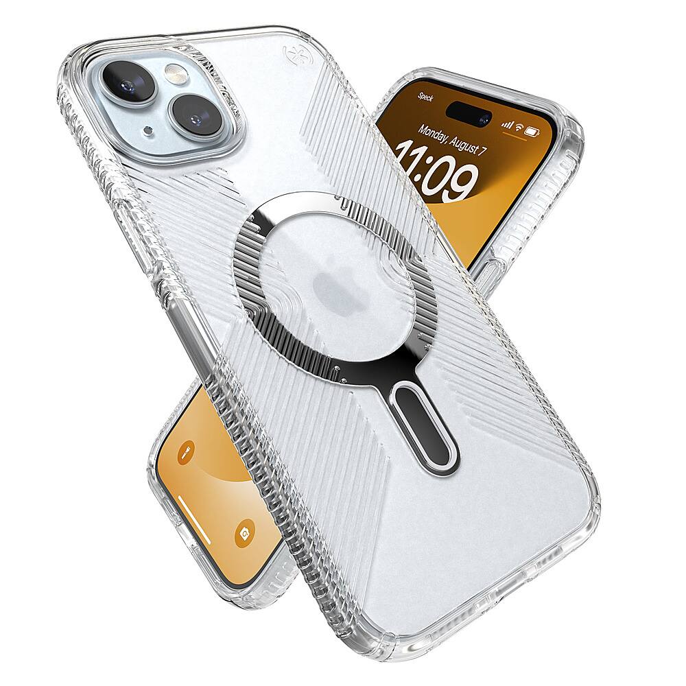 Alt View 3. Speck - Presidio Perfect-Clear Grip ClickLock Case with MagSafe for Apple iPhone 15 Plus/14 Plus - Clear/Chrome.