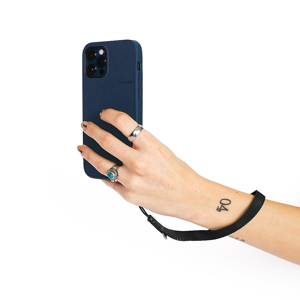 Left View: Moment - Nylon Wrist Strap for Most Cell Phone Cases - Black