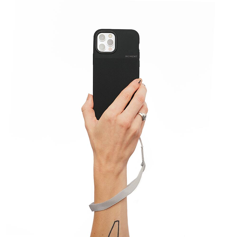 Left View: Moment - Nylon Wrist Strap for Most Cell Phone Cases - Gray