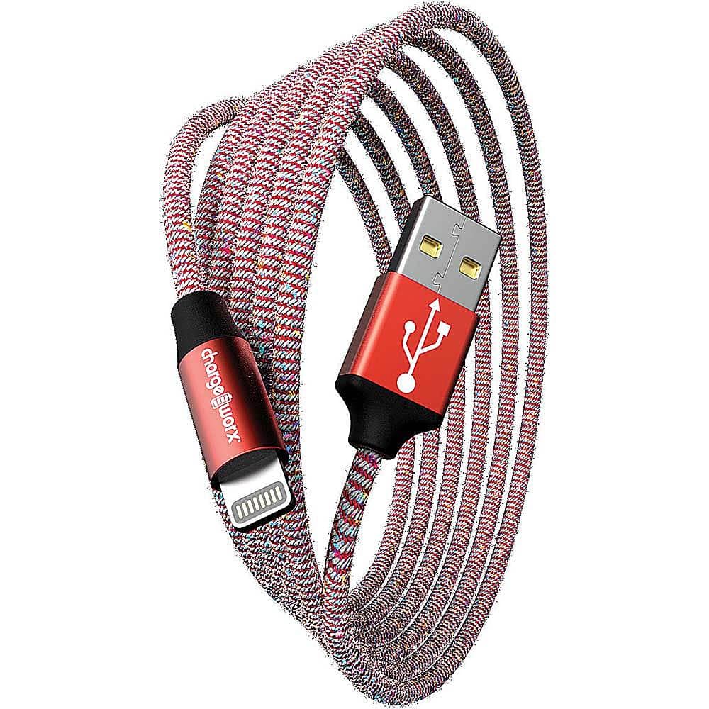 Front. Chargeworx - 10' FlexKnit Lightning Cable - Red/White.
