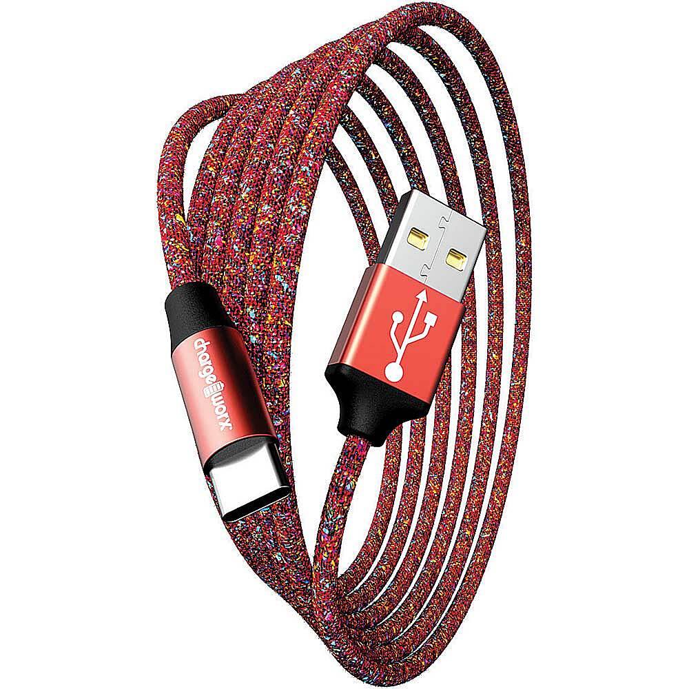 Front. Chargeworx - 6' FlexKnit USB-C Cable - Red.