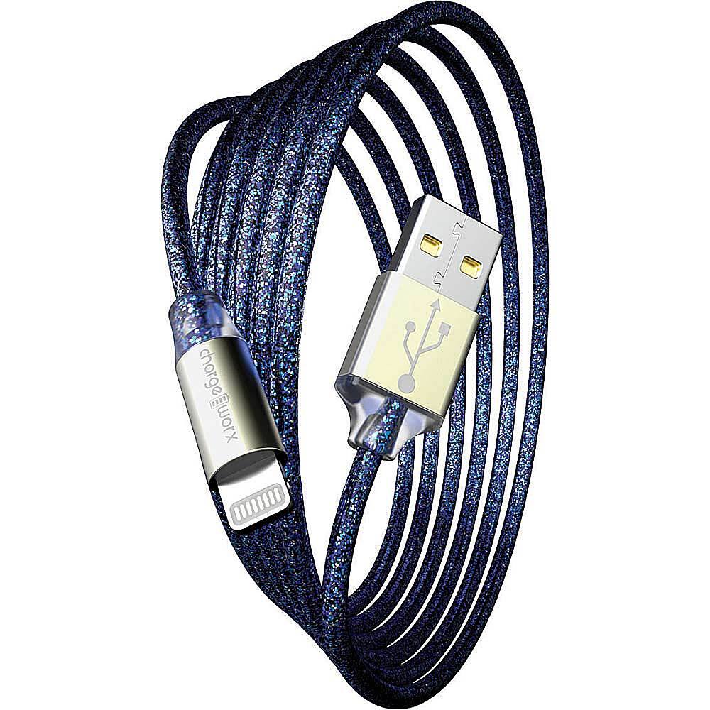 Front. Chargeworx - 6' GlowSync USB to Lightning Cable - Dark Blue.