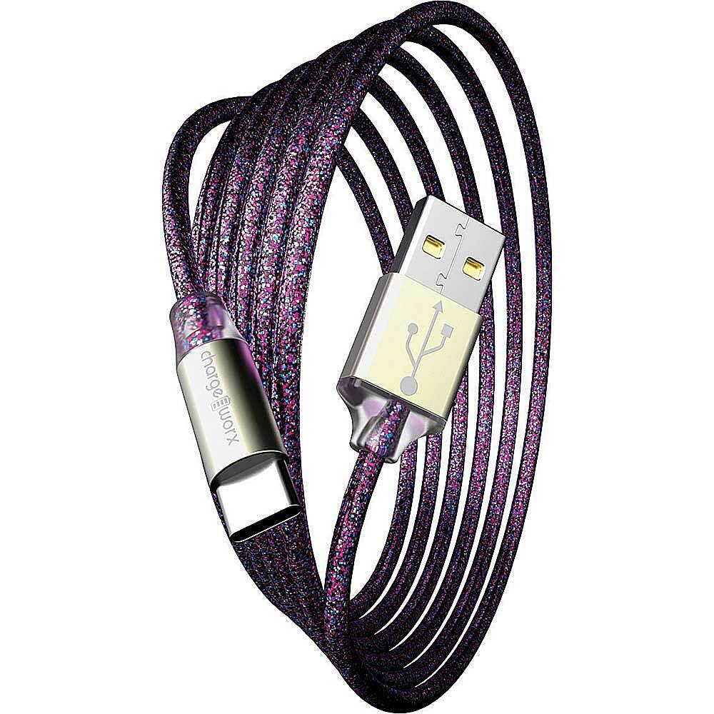 Front. Chargeworx - 6' GlowSync USB-C Cable - Violet.